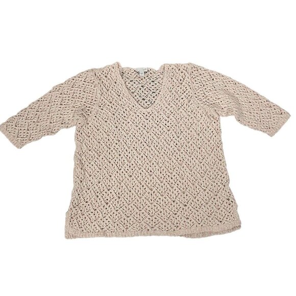 J JILL Women Crochet Pullover Sweater 3/4 Sleeve V Neck Sz L Light Pink Casual - Picture 3 of 13